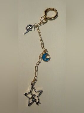 Gold Chain with Blue Crescent Moon Charm - Women Jewelry